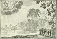An illustration from Heilige Augen- und Gemüths-Lust : vorstellend, alle sonn- fest- und feyrtägliche nicht nur Evangelien, sondern auch Epistelen und Lectionen, jene historisch : diese auch emblemmatisch, und mit curieusen Einfassungen : in vielen Kupffer-Stücken von frembder und gantz neuer Invention : so wohl zur Kunst-Ubung als Unterhaltung Gottseeliger Betrachtungen, wie auch Vermehrung der Kupffer-Bibelen und Ausszierung aller christlichen Postillen dienlich (1706)