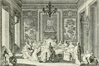 An illustration from Heilige Augen- und Gemüths-Lust : vorstellend, alle sonn- fest- und feyrtägliche nicht nur Evangelien, sondern auch Epistelen und Lectionen, jene historisch : diese auch emblemmatisch, und mit curieusen Einfassungen : in vielen Kupffer-Stücken von frembder und gantz neuer Invention : so wohl zur Kunst-Ubung als Unterhaltung Gottseeliger Betrachtungen, wie auch Vermehrung der Kupffer-Bibelen und Ausszierung aller christlichen Postillen dienlich (1706)