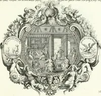 An illustration from Heilige Augen- und Gemüths-Lust : vorstellend, alle sonn- fest- und feyrtägliche nicht nur Evangelien, sondern auch Epistelen und Lectionen, jene historisch : diese auch emblemmatisch, und mit curieusen Einfassungen : in vielen Kupffer-Stücken von frembder und gantz neuer Invention : so wohl zur Kunst-Ubung als Unterhaltung Gottseeliger Betrachtungen, wie auch Vermehrung der Kupffer-Bibelen und Ausszierung aller christlichen Postillen dienlich (1706)