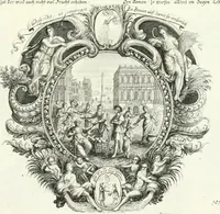 An illustration from Heilige Augen- und Gemüths-Lust : vorstellend, alle sonn- fest- und feyrtägliche nicht nur Evangelien, sondern auch Epistelen und Lectionen, jene historisch : diese auch emblemmatisch, und mit curieusen Einfassungen : in vielen Kupffer-Stücken von frembder und gantz neuer Invention : so wohl zur Kunst-Ubung als Unterhaltung Gottseeliger Betrachtungen, wie auch Vermehrung der Kupffer-Bibelen und Ausszierung aller christlichen Postillen dienlich (1706)