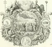 An illustration from Heilige Augen- und Gemüths-Lust : vorstellend, alle sonn- fest- und feyrtägliche nicht nur Evangelien, sondern auch Epistelen und Lectionen, jene historisch : diese auch emblemmatisch, und mit curieusen Einfassungen : in vielen Kupffer-Stücken von frembder und gantz neuer Invention : so wohl zur Kunst-Ubung als Unterhaltung Gottseeliger Betrachtungen, wie auch Vermehrung der Kupffer-Bibelen und Ausszierung aller christlichen Postillen dienlich (1706)
