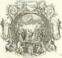 An illustration from Heilige Augen- und Gemüths-Lust : vorstellend, alle sonn- fest- und feyrtägliche nicht nur Evangelien, sondern auch Epistelen und Lectionen, jene historisch : diese auch emblemmatisch, und mit curieusen Einfassungen : in vielen Kupffer-Stücken von frembder und gantz neuer Invention : so wohl zur Kunst-Ubung als Unterhaltung Gottseeliger Betrachtungen, wie auch Vermehrung der Kupffer-Bibelen und Ausszierung aller christlichen Postillen dienlich (1706)