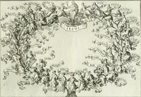 An illustration from Heilige Augen- und Gemüths-Lust : vorstellend, alle sonn- fest- und feyrtägliche nicht nur Evangelien, sondern auch Epistelen und Lectionen, jene historisch : diese auch emblemmatisch, und mit curieusen Einfassungen : in vielen Kupffer-Stücken von frembder und gantz neuer Invention : so wohl zur Kunst-Ubung als Unterhaltung Gottseeliger Betrachtungen, wie auch Vermehrung der Kupffer-Bibelen und Ausszierung aller christlichen Postillen dienlich (1706)