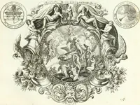 An illustration from Heilige Augen- und Gemüths-Lust : vorstellend, alle sonn- fest- und feyrtägliche nicht nur Evangelien, sondern auch Epistelen und Lectionen, jene historisch : diese auch emblemmatisch, und mit curieusen Einfassungen : in vielen Kupffer-Stücken von frembder und gantz neuer Invention : so wohl zur Kunst-Ubung als Unterhaltung Gottseeliger Betrachtungen, wie auch Vermehrung der Kupffer-Bibelen und Ausszierung aller christlichen Postillen dienlich (1706)