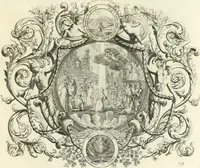 An illustration from Heilige Augen- und Gemüths-Lust : vorstellend, alle sonn- fest- und feyrtägliche nicht nur Evangelien, sondern auch Epistelen und Lectionen, jene historisch : diese auch emblemmatisch, und mit curieusen Einfassungen : in vielen Kupffer-Stücken von frembder und gantz neuer Invention : so wohl zur Kunst-Ubung als Unterhaltung Gottseeliger Betrachtungen, wie auch Vermehrung der Kupffer-Bibelen und Ausszierung aller christlichen Postillen dienlich (1706)