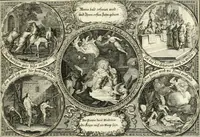 An illustration from Heilige Augen- und Gemüths-Lust : vorstellend, alle sonn- fest- und feyrtägliche nicht nur Evangelien, sondern auch Epistelen und Lectionen, jene historisch : diese auch emblemmatisch, und mit curieusen Einfassungen : in vielen Kupffer-Stücken von frembder und gantz neuer Invention : so wohl zur Kunst-Ubung als Unterhaltung Gottseeliger Betrachtungen, wie auch Vermehrung der Kupffer-Bibelen und Ausszierung aller christlichen Postillen dienlich (1706)