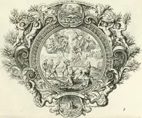 An illustration from Heilige Augen- und Gemüths-Lust : vorstellend, alle sonn- fest- und feyrtägliche nicht nur Evangelien, sondern auch Epistelen und Lectionen, jene historisch : diese auch emblemmatisch, und mit curieusen Einfassungen : in vielen Kupffer-Stücken von frembder und gantz neuer Invention : so wohl zur Kunst-Ubung als Unterhaltung Gottseeliger Betrachtungen, wie auch Vermehrung der Kupffer-Bibelen und Ausszierung aller christlichen Postillen dienlich (1706)