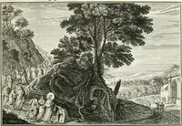 An illustration from Heilige Augen- und Gemüths-Lust : vorstellend, alle sonn- fest- und feyrtägliche nicht nur Evangelien, sondern auch Epistelen und Lectionen, jene historisch : diese auch emblemmatisch, und mit curieusen Einfassungen : in vielen Kupffer-Stücken von frembder und gantz neuer Invention : so wohl zur Kunst-Ubung als Unterhaltung Gottseeliger Betrachtungen, wie auch Vermehrung der Kupffer-Bibelen und Ausszierung aller christlichen Postillen dienlich (1706)