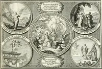 An illustration from Heilige Augen- und Gemüths-Lust : vorstellend, alle sonn- fest- und feyrtägliche nicht nur Evangelien, sondern auch Epistelen und Lectionen, jene historisch : diese auch emblemmatisch, und mit curieusen Einfassungen : in vielen Kupffer-Stücken von frembder und gantz neuer Invention : so wohl zur Kunst-Ubung als Unterhaltung Gottseeliger Betrachtungen, wie auch Vermehrung der Kupffer-Bibelen und Ausszierung aller christlichen Postillen dienlich (1706)