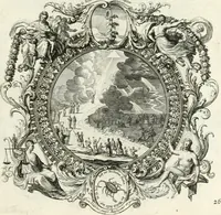An illustration from Heilige Augen- und Gemüths-Lust : vorstellend, alle sonn- fest- und feyrtägliche nicht nur Evangelien, sondern auch Epistelen und Lectionen, jene historisch : diese auch emblemmatisch, und mit curieusen Einfassungen : in vielen Kupffer-Stücken von frembder und gantz neuer Invention : so wohl zur Kunst-Ubung als Unterhaltung Gottseeliger Betrachtungen, wie auch Vermehrung der Kupffer-Bibelen und Ausszierung aller christlichen Postillen dienlich (1706)