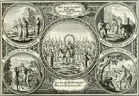 An illustration from Heilige Augen- und Gemüths-Lust : vorstellend, alle sonn- fest- und feyrtägliche nicht nur Evangelien, sondern auch Epistelen und Lectionen, jene historisch : diese auch emblemmatisch, und mit curieusen Einfassungen : in vielen Kupffer-Stücken von frembder und gantz neuer Invention : so wohl zur Kunst-Ubung als Unterhaltung Gottseeliger Betrachtungen, wie auch Vermehrung der Kupffer-Bibelen und Ausszierung aller christlichen Postillen dienlich (1706)