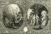 An illustration from Heilige Augen- und Gemüths-Lust : vorstellend, alle sonn- fest- und feyrtägliche nicht nur Evangelien, sondern auch Epistelen und Lectionen, jene historisch : diese auch emblemmatisch, und mit curieusen Einfassungen : in vielen Kupffer-Stücken von frembder und gantz neuer Invention : so wohl zur Kunst-Ubung als Unterhaltung Gottseeliger Betrachtungen, wie auch Vermehrung der Kupffer-Bibelen und Ausszierung aller christlichen Postillen dienlich (1706)
