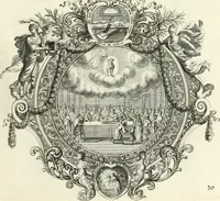 An illustration from Heilige Augen- und Gemüths-Lust : vorstellend, alle sonn- fest- und feyrtägliche nicht nur Evangelien, sondern auch Epistelen und Lectionen, jene historisch : diese auch emblemmatisch, und mit curieusen Einfassungen : in vielen Kupffer-Stücken von frembder und gantz neuer Invention : so wohl zur Kunst-Ubung als Unterhaltung Gottseeliger Betrachtungen, wie auch Vermehrung der Kupffer-Bibelen und Ausszierung aller christlichen Postillen dienlich (1706)