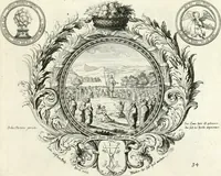 An illustration from Heilige Augen- und Gemüths-Lust : vorstellend, alle sonn- fest- und feyrtägliche nicht nur Evangelien, sondern auch Epistelen und Lectionen, jene historisch : diese auch emblemmatisch, und mit curieusen Einfassungen : in vielen Kupffer-Stücken von frembder und gantz neuer Invention : so wohl zur Kunst-Ubung als Unterhaltung Gottseeliger Betrachtungen, wie auch Vermehrung der Kupffer-Bibelen und Ausszierung aller christlichen Postillen dienlich (1706)