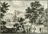 An illustration from Heilige Augen- und Gemüths-Lust : vorstellend, alle sonn- fest- und feyrtägliche nicht nur Evangelien, sondern auch Epistelen und Lectionen, jene historisch : diese auch emblemmatisch, und mit curieusen Einfassungen : in vielen Kupffer-Stücken von frembder und gantz neuer Invention : so wohl zur Kunst-Ubung als Unterhaltung Gottseeliger Betrachtungen, wie auch Vermehrung der Kupffer-Bibelen und Ausszierung aller christlichen Postillen dienlich (1706)
