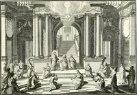 An illustration from Heilige Augen- und Gemüths-Lust : vorstellend, alle sonn- fest- und feyrtägliche nicht nur Evangelien, sondern auch Epistelen und Lectionen, jene historisch : diese auch emblemmatisch, und mit curieusen Einfassungen : in vielen Kupffer-Stücken von frembder und gantz neuer Invention : so wohl zur Kunst-Ubung als Unterhaltung Gottseeliger Betrachtungen, wie auch Vermehrung der Kupffer-Bibelen und Ausszierung aller christlichen Postillen dienlich (1706)