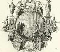 An illustration from Heilige Augen- und Gemüths-Lust : vorstellend, alle sonn- fest- und feyrtägliche nicht nur Evangelien, sondern auch Epistelen und Lectionen, jene historisch : diese auch emblemmatisch, und mit curieusen Einfassungen : in vielen Kupffer-Stücken von frembder und gantz neuer Invention : so wohl zur Kunst-Ubung als Unterhaltung Gottseeliger Betrachtungen, wie auch Vermehrung der Kupffer-Bibelen und Ausszierung aller christlichen Postillen dienlich (1706)