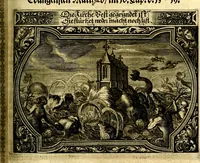 An illustration from Heilig-epistolischer Bericht, Licht, Geleit, und Freud. Das ist : Emblematische Fürstllung der heiligen Sonn- und festtäglichen Episteln; in welcher gründlicher Bericht von den rechten Wort-Verstand ertheilet, dem wahren Christenthum ein helles licht furgetragen, und ein sicheres Geleit mit beigefügten Gebeten und Gesängen zu der himmlischen Freude gezeiget wird (1663)