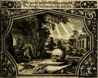 Picture 101 of 344 from Heilig-epistolischer Bericht, Licht, Geleit, und Freud. Das ist : Emblematische Fürstllung der heiligen Sonn- und festtäglichen Episteln; in welcher gründlicher Bericht von den rechten Wort-Verstand ertheilet, dem wahren Christenthum ein helles licht furgetragen, und ein sicheres Geleit mit beigefügten Gebeten und Gesängen zu der himmlischen Freude gezeiget wird (1663), leaf 318