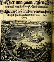 Picture 125 of 344 from Heilig-epistolischer Bericht, Licht, Geleit, und Freud. Das ist : Emblematische Fürstllung der heiligen Sonn- und festtäglichen Episteln; in welcher gründlicher Bericht von den rechten Wort-Verstand ertheilet, dem wahren Christenthum ein helles licht furgetragen, und ein sicheres Geleit mit beigefügten Gebeten und Gesängen zu der himmlischen Freude gezeiget wird (1663), leaf 433