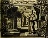 Picture 135 of 344 from Heilig-epistolischer Bericht, Licht, Geleit, und Freud. Das ist : Emblematische Fürstllung der heiligen Sonn- und festtäglichen Episteln; in welcher gründlicher Bericht von den rechten Wort-Verstand ertheilet, dem wahren Christenthum ein helles licht furgetragen, und ein sicheres Geleit mit beigefügten Gebeten und Gesängen zu der himmlischen Freude gezeiget wird (1663), leaf 472