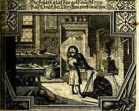 An illustration from Heilig-epistolischer Bericht, Licht, Geleit, und Freud. Das ist : Emblematische Fürstllung der heiligen Sonn- und festtäglichen Episteln; in welcher gründlicher Bericht von den rechten Wort-Verstand ertheilet, dem wahren Christenthum ein helles licht furgetragen, und ein sicheres Geleit mit beigefügten Gebeten und Gesängen zu der himmlischen Freude gezeiget wird (1663)