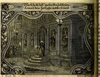 An illustration from Heilig-epistolischer Bericht, Licht, Geleit, und Freud. Das ist : Emblematische Fürstllung der heiligen Sonn- und festtäglichen Episteln; in welcher gründlicher Bericht von den rechten Wort-Verstand ertheilet, dem wahren Christenthum ein helles licht furgetragen, und ein sicheres Geleit mit beigefügten Gebeten und Gesängen zu der himmlischen Freude gezeiget wird (1663)