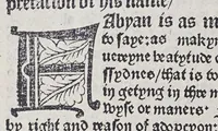An illustration from Here begynneth the legende named in Latyn Legenda aurea, : that is to say in Englysshe the Golden legende : for lyke as passeth golde in valewe al other metallys, soo thys legende excedeth all other bokes