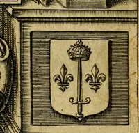 An illustration from Heroinæ nobilissimæ Ioannæ Darc Lotharingæ : vvlgo avrelianensis pvelleæ historia, ex variis grauissimæ atque incorruptissimæ fidei scriptoribus excerpta. Eiusdem mauortice Virginis Innocentia a calumniis vaindicata (1612)