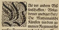 An illustration from Herrn Georgij Galgemairs Kurtzer gründlicher gebesserter vnnd vermehrter Vnderricht, Zubereitung vnd Gebrauch, der hochnutzlichen mathematischen Instrumenten, proportional Schregmäss vnd Circkels, benebens dem Fundament dess Visierens, allen Kunstliebenden zu sonderen Ehren vnnd Wolgefallen, von H. Georg Brentel ... new herfür geben, vnnd durch Verlag Stephani Michelspachers an Tag gebracht. (1615)