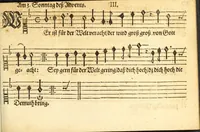 Picture 9 of 32 from Herrn J.M. Dilherrns Predigers bey S. Sebald Evangelischer Schlussreimen der Predigen : so er im Jahr 1649[-1651] gehalten, mit dreyen singenden Stimmen, zweyen Discanten, einem Bass mit Numeris und Signis gezeichnet zu einem Positiv, Regal, Spinet, Clavicymbel oder Theorb (1652), leaf 105