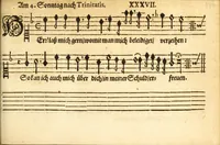 Picture 18 of 32 from Herrn J.M. Dilherrns Predigers bey S. Sebald Evangelischer Schlussreimen der Predigen : so er im Jahr 1649[-1651] gehalten, mit dreyen singenden Stimmen, zweyen Discanten, einem Bass mit Numeris und Signis gezeichnet zu einem Positiv, Regal, Spinet, Clavicymbel oder Theorb (1652), leaf 139
