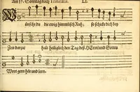 Picture 20 of 32 from Herrn J.M. Dilherrns Predigers bey S. Sebald Evangelischer Schlussreimen der Predigen : so er im Jahr 1649[-1651] gehalten, mit dreyen singenden Stimmen, zweyen Discanten, einem Bass mit Numeris und Signis gezeichnet zu einem Positiv, Regal, Spinet, Clavicymbel oder Theorb (1652), leaf 153