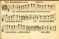 Picture 30 of 32 from Herrn J.M. Dilherrns Predigers bey S. Sebald Evangelischer Schlussreimen der Predigen : so er im Jahr 1649[-1651] gehalten, mit dreyen singenden Stimmen, zweyen Discanten, einem Bass mit Numeris und Signis gezeichnet zu einem Positiv, Regal, Spinet, Clavicymbel oder Theorb (1652), leaf 217