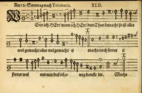 Picture 31 of 32 from Herrn J.M. Dilherrns Predigers bey S. Sebald Evangelischer Schlussreimen der Predigen : so er im Jahr 1649[-1651] gehalten, mit dreyen singenden Stimmen, zweyen Discanten, einem Bass mit Numeris und Signis gezeichnet zu einem Positiv, Regal, Spinet, Clavicymbel oder Theorb (1652), leaf 222