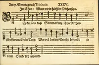 Picture 5 of 32 from Herrn J.M. Dilherrns Predigers bey S. Sebald Evangelischer Schlussreimen der Predigen : so er im Jahr 1649[-1651] gehalten, mit dreyen singenden Stimmen, zweyen Discanten, einem Bass mit Numeris und Signis gezeichnet zu einem Positiv, Regal, Spinet, Clavicymbel oder Theorb (1652), leaf 65
