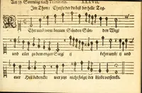 Picture 6 of 32 from Herrn J.M. Dilherrns Predigers bey S. Sebald Evangelischer Schlussreimen der Predigen : so er im Jahr 1649[-1651] gehalten, mit dreyen singenden Stimmen, zweyen Discanten, einem Bass mit Numeris und Signis gezeichnet zu einem Positiv, Regal, Spinet, Clavicymbel oder Theorb (1652), leaf 67