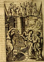 An illustration from Het duyfken in de steen-rotse; dat is, Eene mede-lydende ziele op de bittere passie Jesu Christi mediterende. Gemaekt door eenen Priester der Societeyt Jesu. 8. druck, rycker van stoffe, van beelden en van poësie (1753)