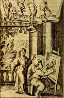An illustration from Het duyfken in de steen-rotse; dat is, Eene mede-lydende ziele op de bittere passie Jesu Christi mediterende. Gemaekt door eenen Priester der Societeyt Jesu. 8. druck, rycker van stoffe, van beelden en van poësie (1753)