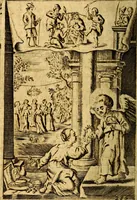An illustration from Het duyfken in de steen-rotse; dat is, Eene mede-lydende ziele op de bittere passie Jesu Christi mediterende. Gemaekt door eenen Priester der Societeyt Jesu. 8. druck, rycker van stoffe, van beelden en van poësie (1753)