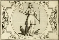 An illustration from Het groot natuur- en zedekundigh werelttoneel, of, Woordenboek van meer dan 1200 aeloude Egiptische, Grieksche en Romeinsche zinnebeelden of beeldenspraek ... : op nieu uit de oirsprongklyke schriften van Cezar Ripa, Zaratino Kastellini, Piërius Valerianus, Horus Apollo en andere ... getrokken in eene alphabetische ordre gebragt, met uitvoerige aenmerkingen en ophelderingen ... door een' ervaren taelen outheitkundigen, hebende voor het overige de uitmuntende dichter, Hubert Korneliszoon Poot dit werk ten opzichte van den text ... in klaer en zuiver Nederduitsch overgeschreven, en achte verscheide zinnebeelden dichtkundige toepassingen gestelt ; met fraeje kunstplaten versiert .. (1743)