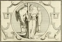 An illustration from Het groot natuur- en zedekundigh werelttoneel, of, Woordenboek van meer dan 1200 aeloude Egiptische, Grieksche en Romeinsche zinnebeelden of beeldenspraek ... : op nieu uit de oirsprongklyke schriften van Cezar Ripa, Zaratino Kastellini, Piërius Valerianus, Horus Apollo en andere ... getrokken in eene alphabetische ordre gebragt, met uitvoerige aenmerkingen en ophelderingen ... door een' ervaren taelen outheitkundigen, hebende voor het overige de uitmuntende dichter, Hubert Korneliszoon Poot dit werk ten opzichte van den text ... in klaer en zuiver Nederduitsch overgeschreven, en achte verscheide zinnebeelden dichtkundige toepassingen gestelt ; met fraeje kunstplaten versiert .. (1743)
