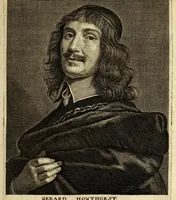 An illustration from Het gulden cabinet van de edele vry schilder-const : ontsloten door den lanck ghewenschten vrede tusschen de twee machtighe croonen van Spaignien en Vrancryck : waer-inne begrepen is den ontsterffe-lijcken loff vande vermaerste constiminnende geesten ende schilders van dese eeuw, hier inne meest naer het leven af-gebeldt, verciert met veel vermakelijcke rijmen ende spreucken (1662)