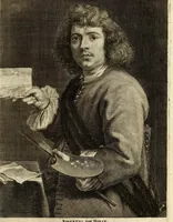 An illustration from Het gulden cabinet van de edele vry schilder-const : ontsloten door den lanck ghewenschten vrede tusschen de twee machtighe croonen van Spaignien en Vrancryck : waer-inne begrepen is den ontsterffe-lijcken loff vande vermaerste constiminnende geesten ende schilders van dese eeuw, hier inne meest naer het leven af-gebeldt, verciert met veel vermakelijcke rijmen ende spreucken (1662)