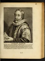 An illustration from Het gulden cabinet van de edele vry schilder-const : ontsloten door den lanck ghewenschten vrede tusschen de twee machtighe croonen van Spaignien en Vrancryck : waer-inne begrepen is den ontsterffe-lijcken loff vande vermaerste constiminnende geesten ende schilders van dese eeuw, hier inne meest naer het leven af-gebeldt, verciert met veel vermakelijcke rijmen ende spreucken (1662)