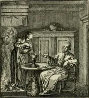 An illustration from Het leerzaam huisraad : vertoond in vyftig konstige figuuren, met godlyke spreuken en stichtelyke verzen (1731)