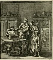 An illustration from Het leerzaam huisraad : vertoond in vyftig konstige figuuren, met godlyke spreuken en stichtelyke verzen (1731)