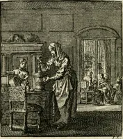 An illustration from Het leerzaam huisraad : vertoond in vyftig konstige figuuren, met godlyke spreuken en stichtelyke verzen (1731)