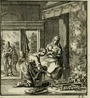 An illustration from Het leerzaam huisraad : vertoond in vyftig konstige figuuren, met godlyke spreuken en stichtelyke verzen (1731)