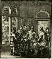 An illustration from Het leerzaam huisraad : vertoond in vyftig konstige figuuren, met godlyke spreuken en stichtelyke verzen (1731)